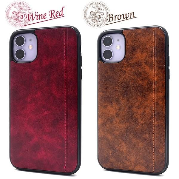 アイフォンケース iPhone 11用ステッチラインレザーデザインケース