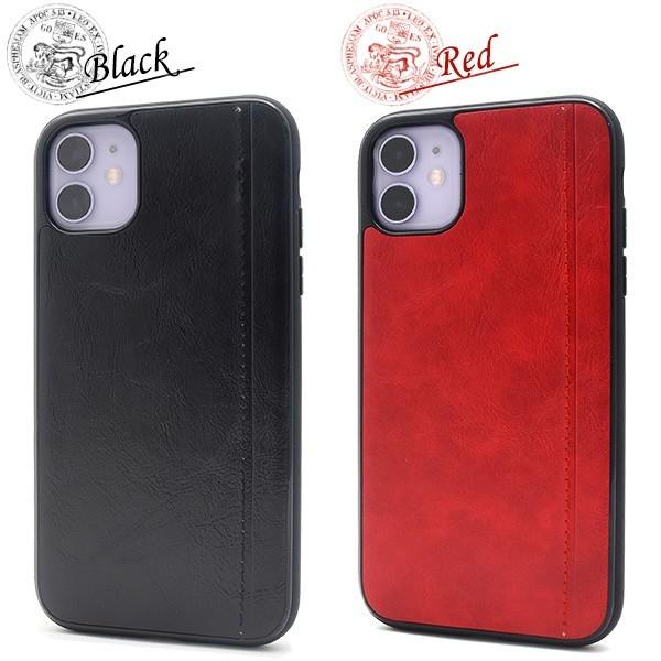 アイフォンケース iPhone 11用ステッチラインレザーデザインケース