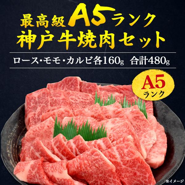 神戸牛 A5ランク 焼肉 食べ比べ セット 480g (ロース モモ カルビ) 黒毛和牛 ギフト 牛肉 和牛 お中元 父の日 内祝 出産 結婚 贈答 お返し プレゼント のし対応の画像