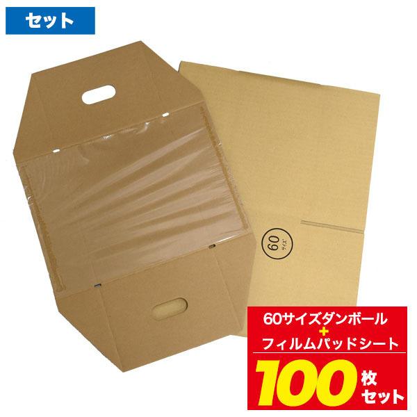 簡易梱包 60 サイズ ダンボール 箱 フィルム付 段ボール フィルム 緩衝材