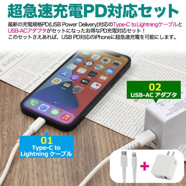 PD 充電 対応 Type-C to Lightning ケーブル ＋ USB-AC アダプタ