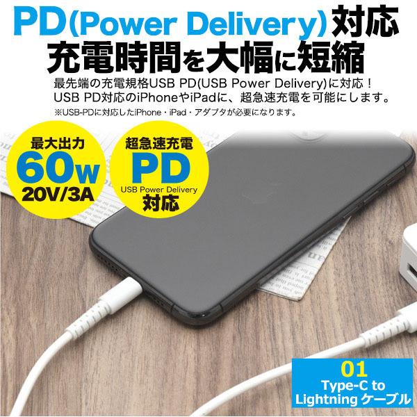 PD 充電 対応 Type-C to Lightning ケーブル ＋ USB-AC アダプタ
