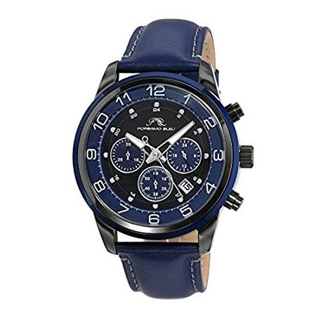 特別価格Porsamo Bleu Luxury Arthur Black & Blue Genuine Leather Men's Chronograph W好評販売中 ペアウォッチ