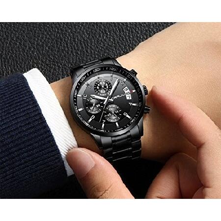 CRRJU Men's Watch Fashion Business Chronograph Quartz Wristwatches,Luxury Stainsteel Steel Band Waterproof Watch for Men Black dial｜eno｜06