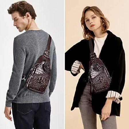 PIJUSHI Crocodile Leather Sling Bag for Men Crossbody Chest Daypack Bag(PE004 Coffee)｜eno｜02