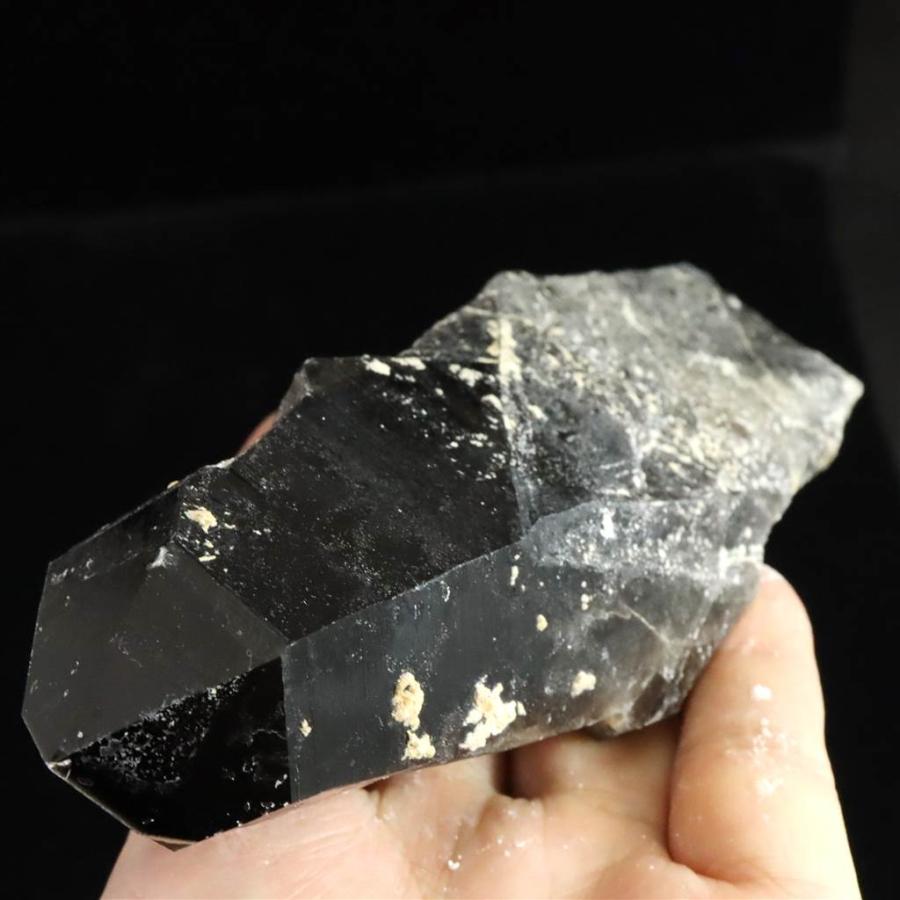 中国広東省産 モリオン玉滴石原石 中国山東省産 黒水晶 モリオン 103mm ポイント原石 438g 【榎本