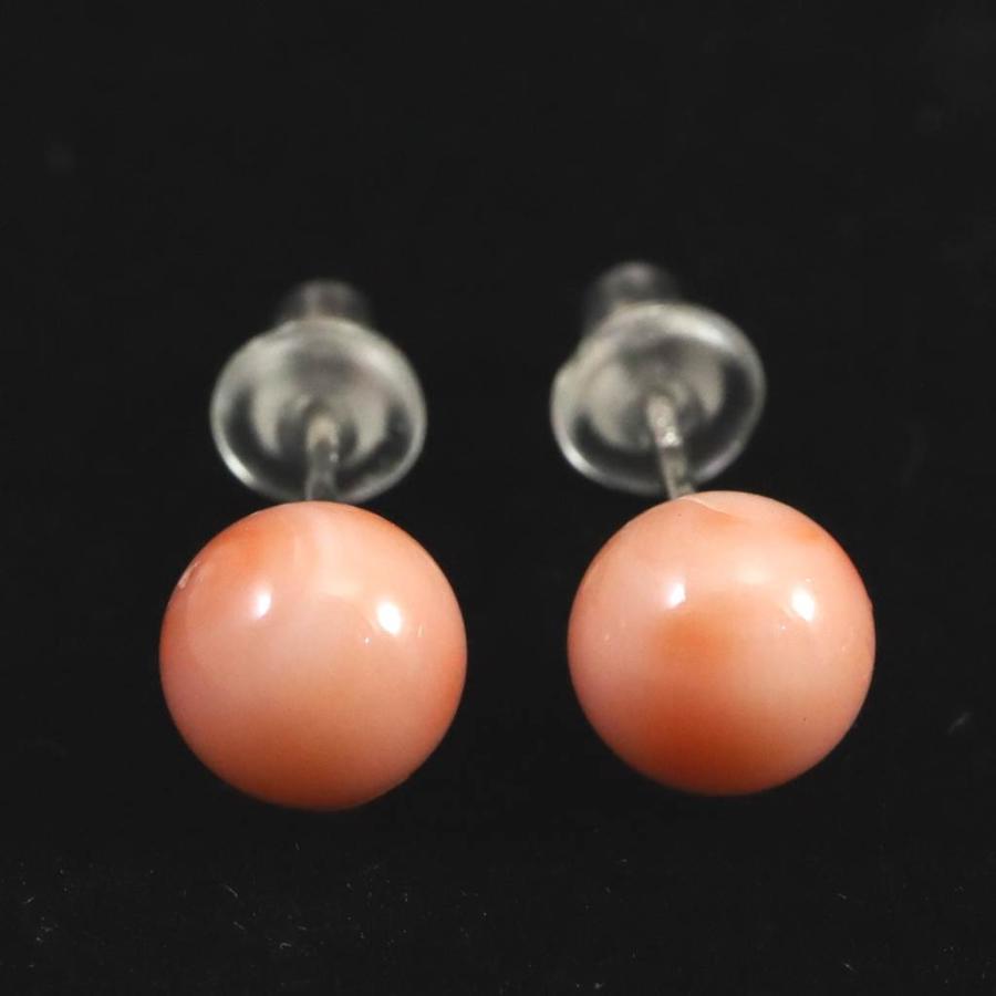 高知県産 天然 宝石珊瑚 桃色サンゴ 深海サンゴ 6.5mm ピアス1.08g 
