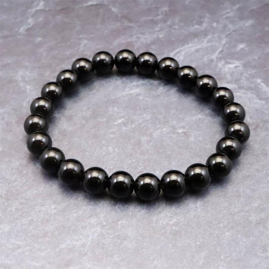 岐阜県産 黒水晶 モリオン 8mm玉ブレスレット　18.9g 【榎本通商27411】の画像