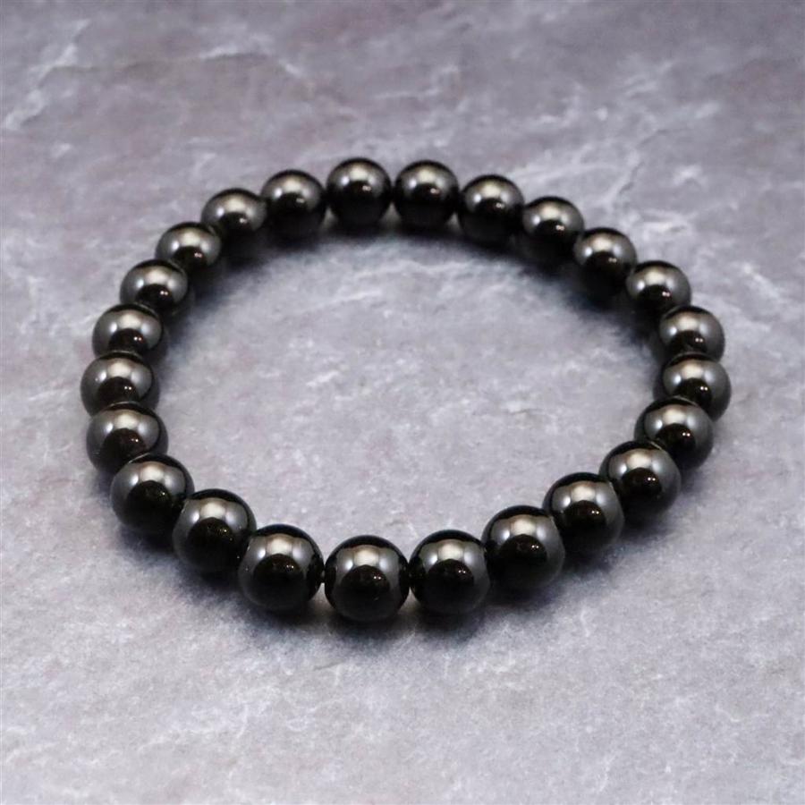 岐阜県産 黒水晶 モリオン 8mm玉ブレスレット　18.9g 【榎本通商27411】の画像