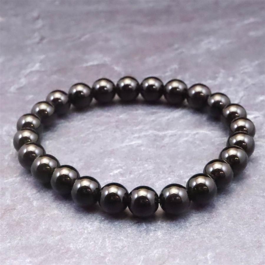 岐阜県産 黒水晶 モリオン 8mm玉ブレスレット　18.9g 【榎本通商27411】の画像