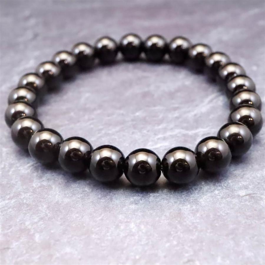 岐阜県産 黒水晶 モリオン 8mm玉ブレスレット　18.9g 【榎本通商27411】の画像