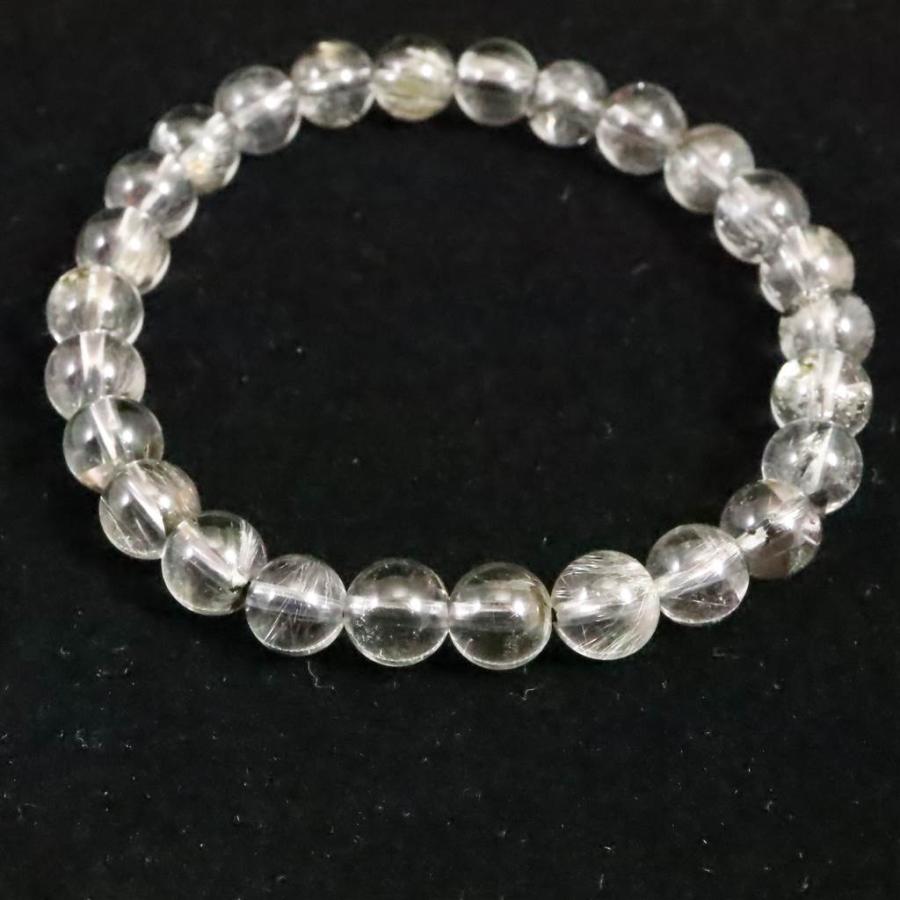 ブラジル産 プラチナ ルチルクォーツ 7mm玉ブレスレット 13.2g 【榎本