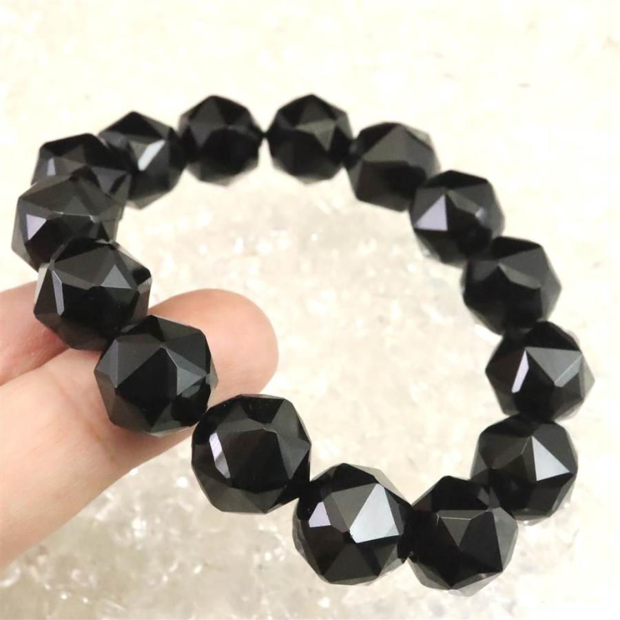 チベット産天然モリオン水晶 4A 14mm玉 スターカット ブレスレット