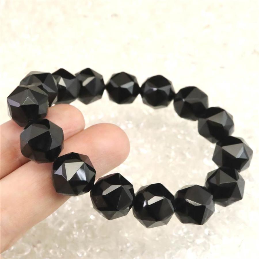 チベット産天然モリオン水晶 4A 14mm玉 スターカット ブレスレット