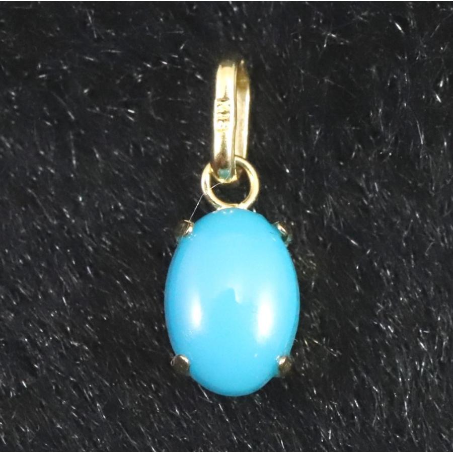 ターコイズ　スリーピングビューティー鉱山産　7X5mmオーバル　ペンダントトップ　K18　0.35g