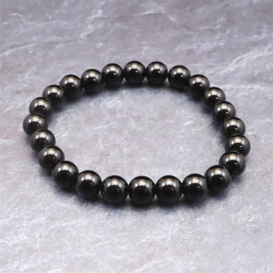 岐阜県産 黒水晶 モリオン 8mm玉ブレスレット　18.9g 【榎本通商48201】の画像