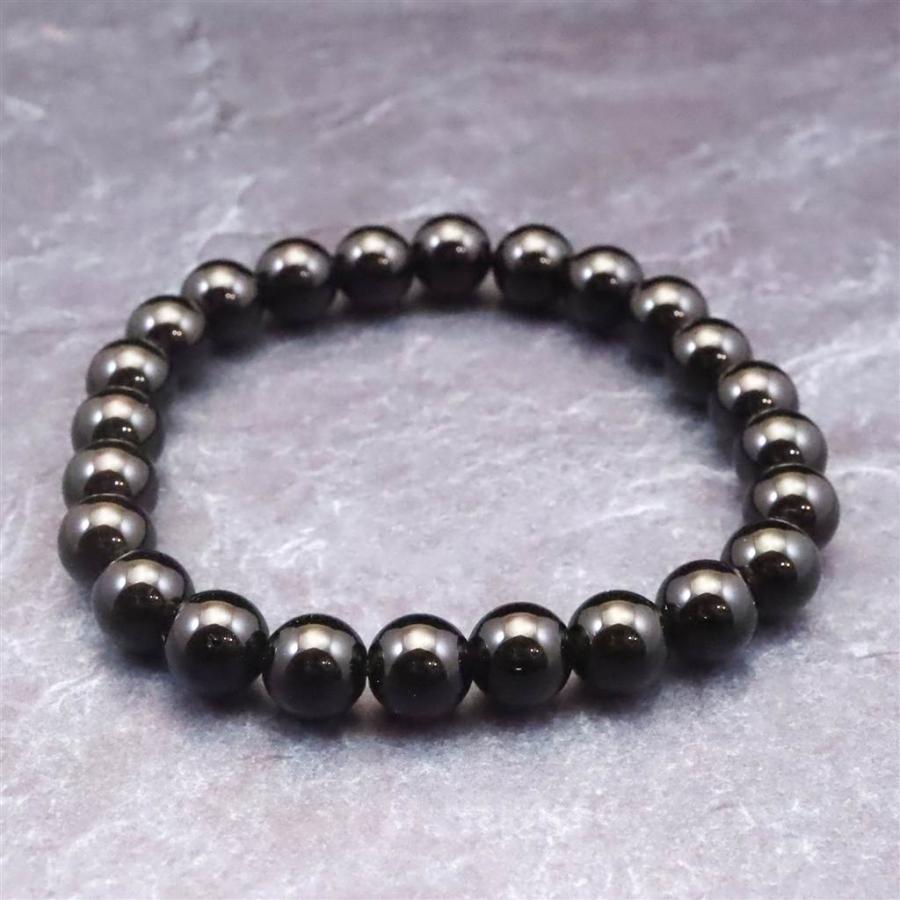 岐阜県産 黒水晶 モリオン 8mm玉ブレスレット　18.9g 【榎本通商48201】の画像