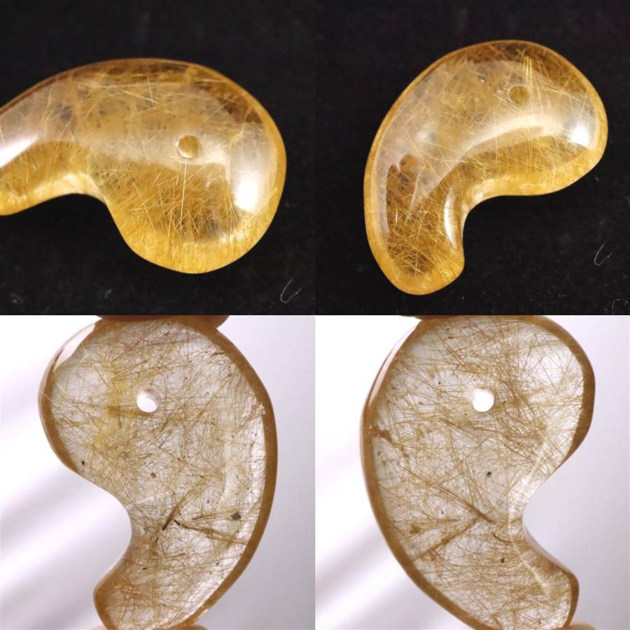 ヒマラヤ マニハール産 ゴールドルチル入り 水晶 33mm勾玉 10.2g