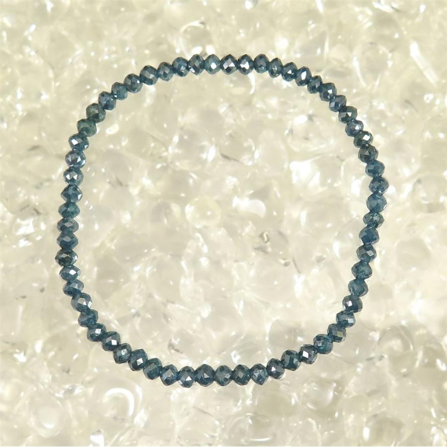 天然ブルーダイヤモンド 4mm ボタンカットビーズ ブレスレット 鑑別  