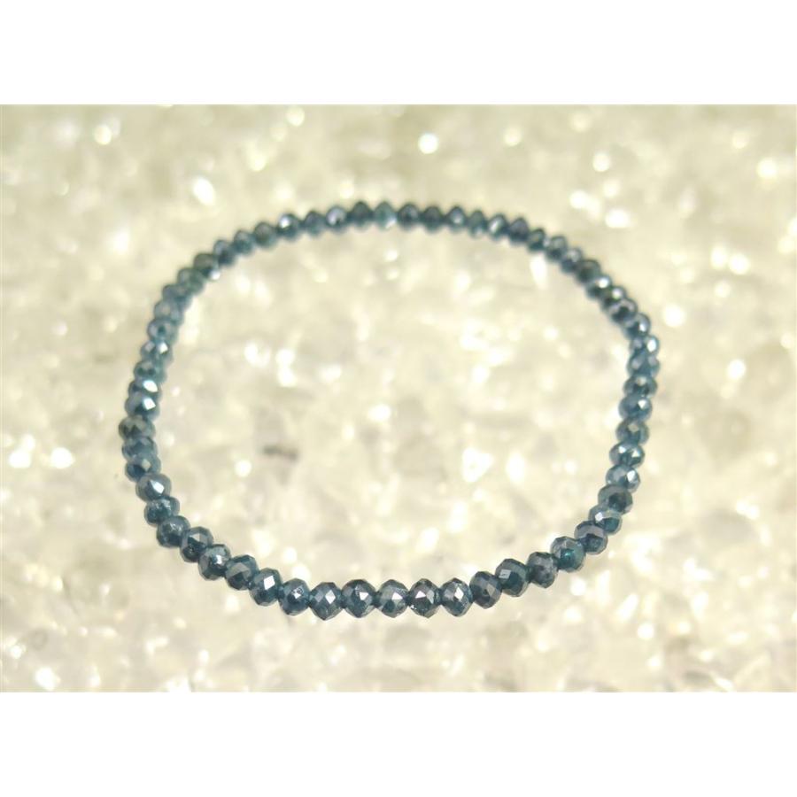 天然ブルーダイヤモンド 4mm ボタンカットビーズ ブレスレット 鑑別