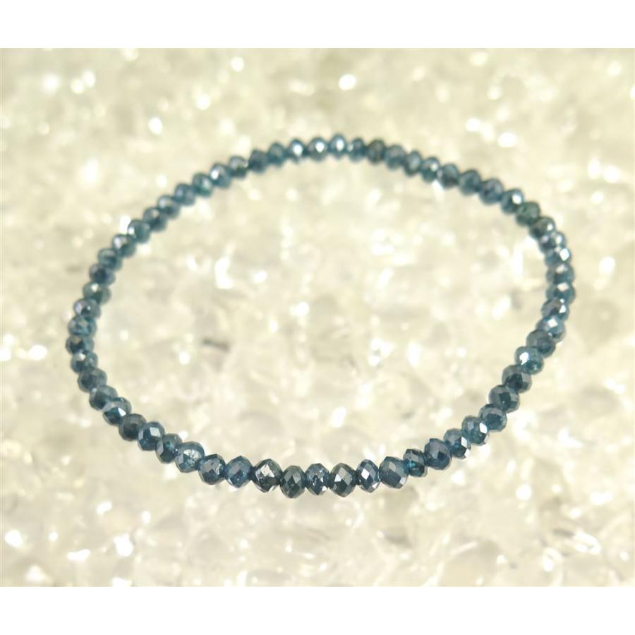 天然ブルーダイヤモンド 4mm ボタンカットビーズ ブレスレット 鑑別