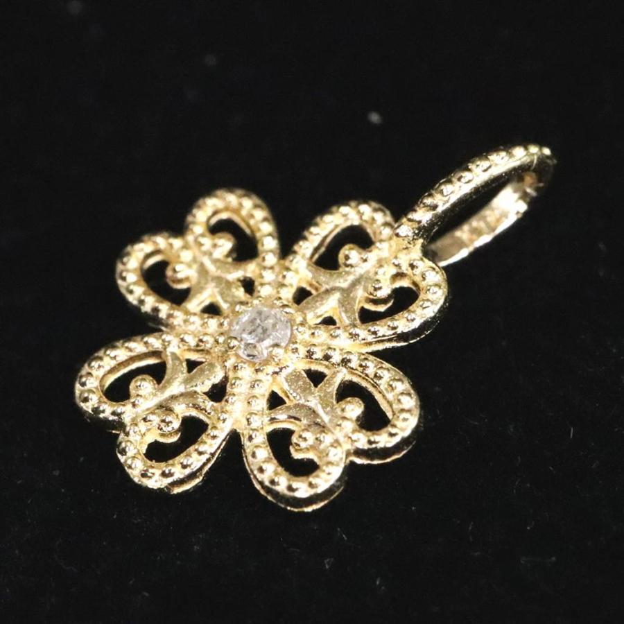18Kチャーム クローバー ダイヤモンド付 18金イエローゴールド 【榎本通商91582】 18K イエローゴールド チャーム