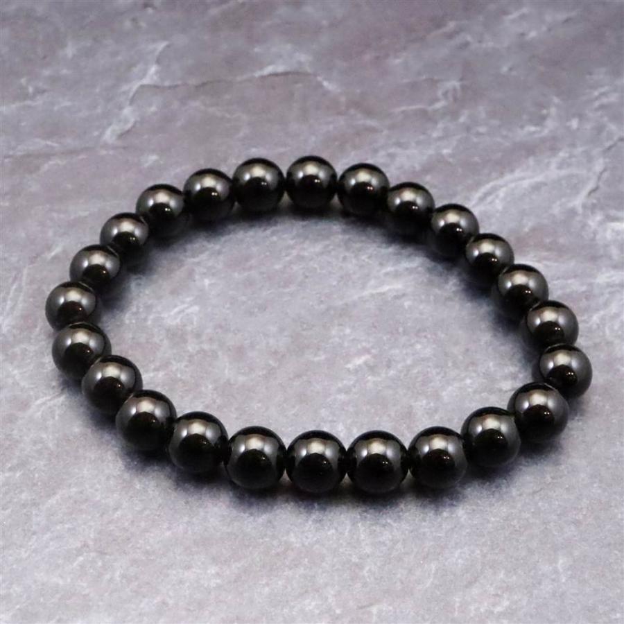 岐阜県産 黒水晶 モリオン 8mm玉ブレスレット　18.5g 【榎本通商93694】の画像