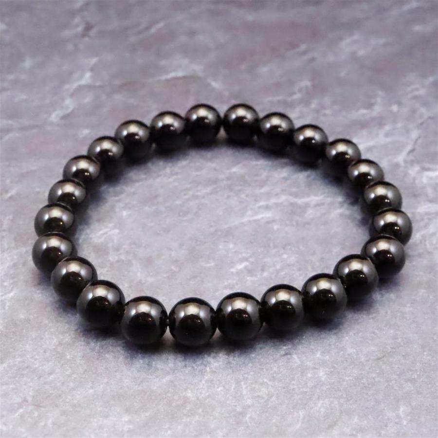 岐阜県産 黒水晶 モリオン 8mm玉ブレスレット　18.5g 【榎本通商93694】の画像