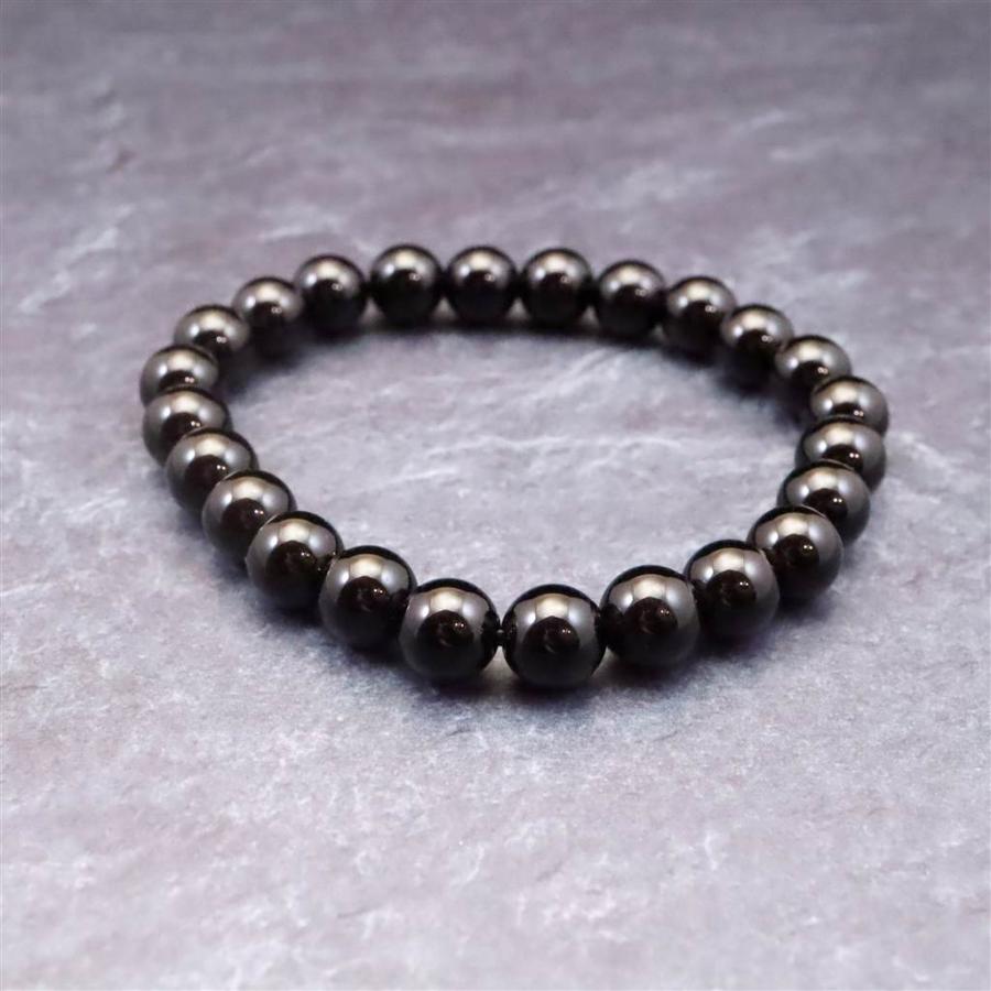 岐阜県産 黒水晶 モリオン 8mm玉ブレスレット　18.5g 【榎本通商93694】の画像