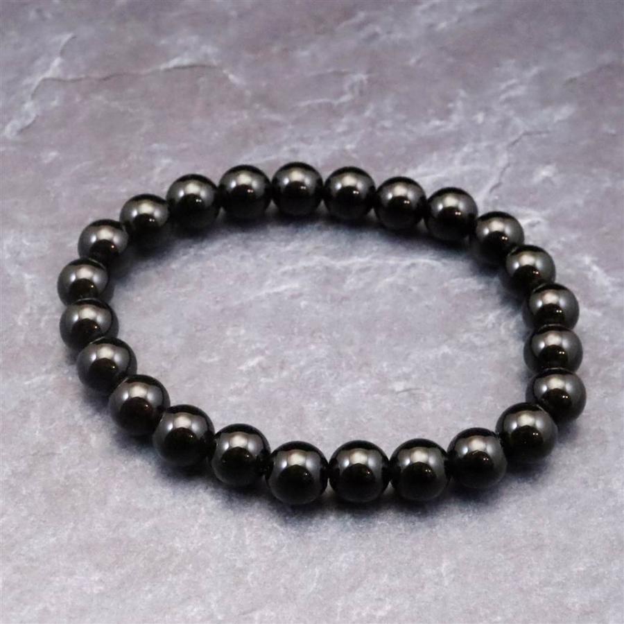 岐阜県産 黒水晶 モリオン 8mm玉ブレスレット　18.7g 【榎本通商96170】の画像