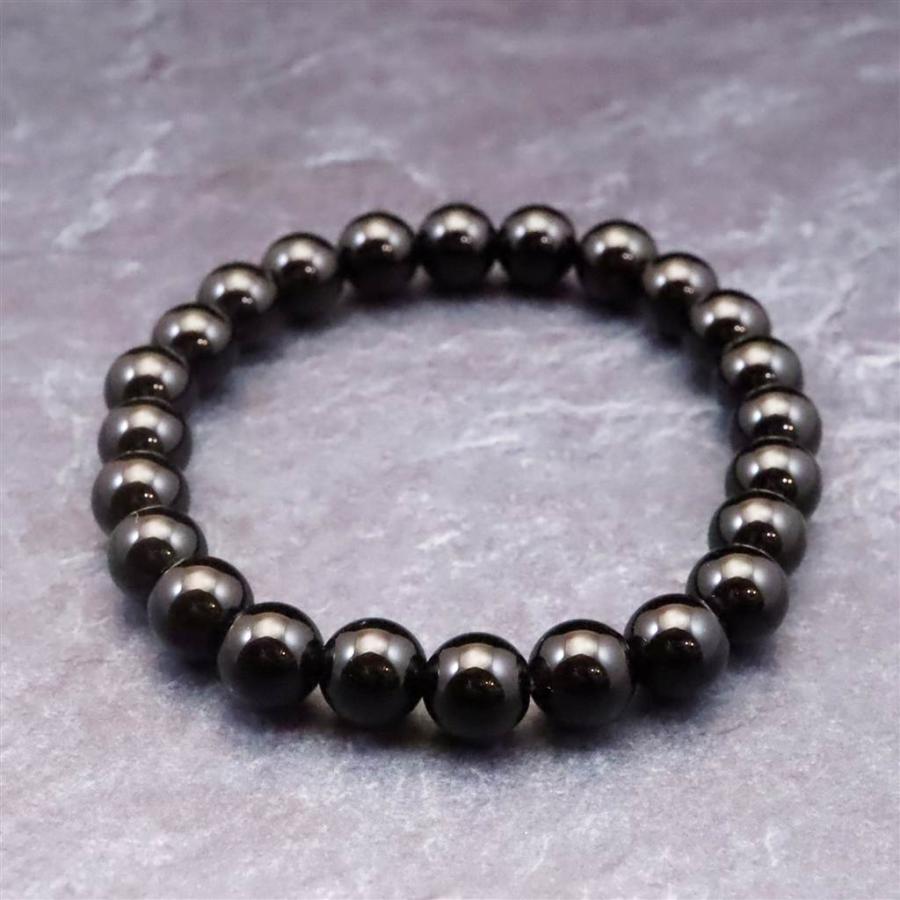 岐阜県産 黒水晶 モリオン 8mm玉ブレスレット　18.7g 【榎本通商96170】の画像