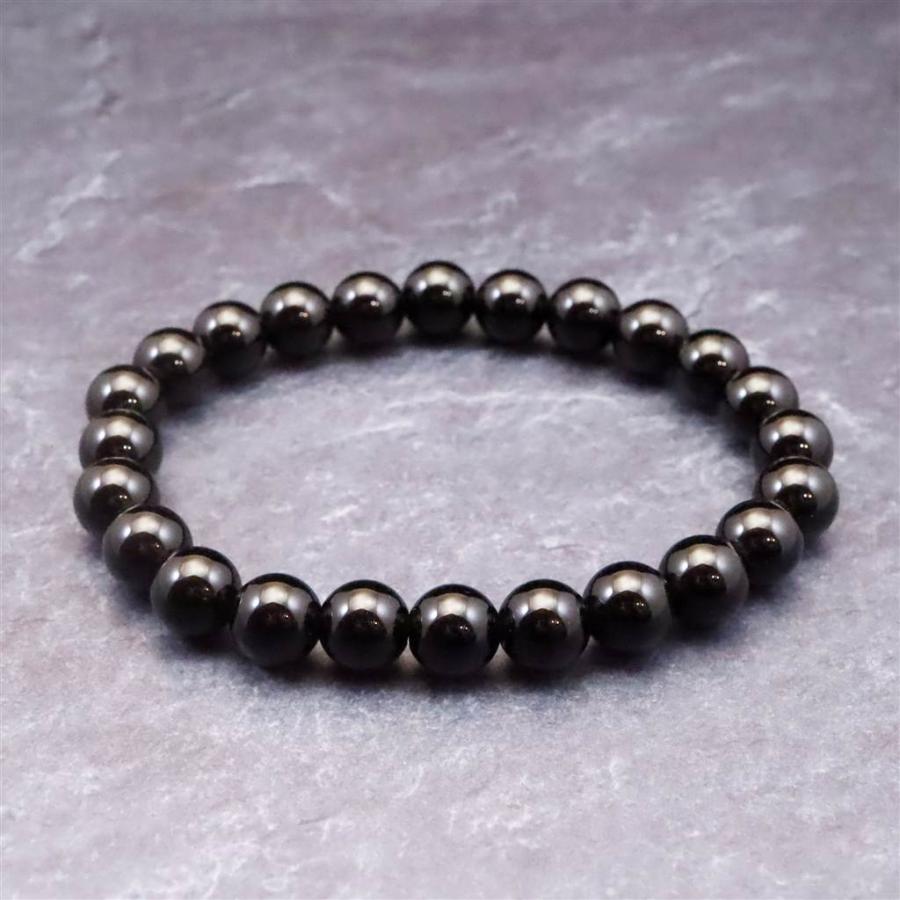 岐阜県産 黒水晶 モリオン 8mm玉ブレスレット　18.7g 【榎本通商96170】の画像