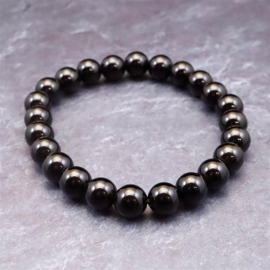 岐阜県産 黒水晶 モリオン 8mm玉ブレスレット　18.7g 【榎本通商96170】の画像