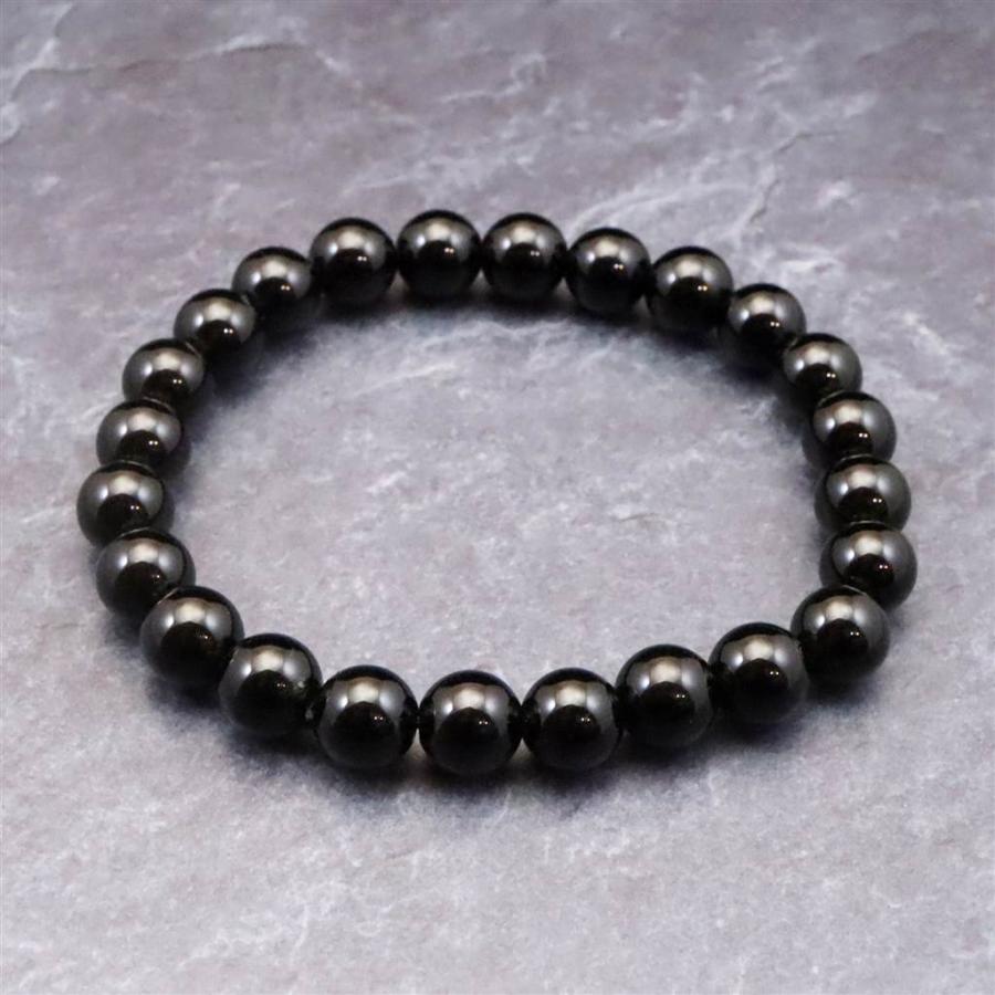 岐阜県産 黒水晶 モリオン 8mm玉ブレスレット　18.9g 【榎本通商97388】の画像