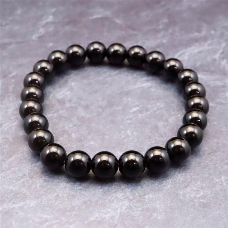 岐阜県産 黒水晶 モリオン 8mm玉ブレスレット　18.9g 【榎本通商97388】の画像