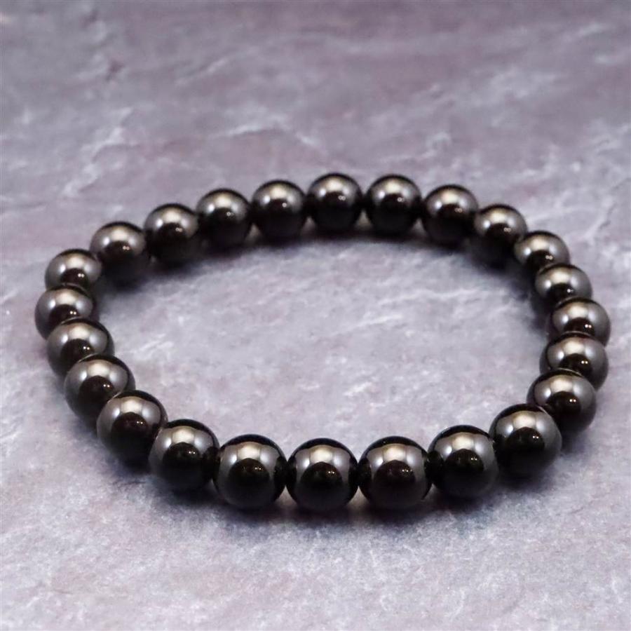 岐阜県産 黒水晶 モリオン 8mm玉ブレスレット　18.9g 【榎本通商97388】の画像