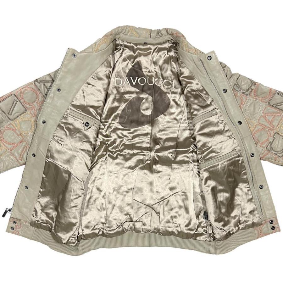 [並行輸入品] Davoucci ダボーチ 型押し モノグラム リアルレザー ジャケット (ベージュ)の画像