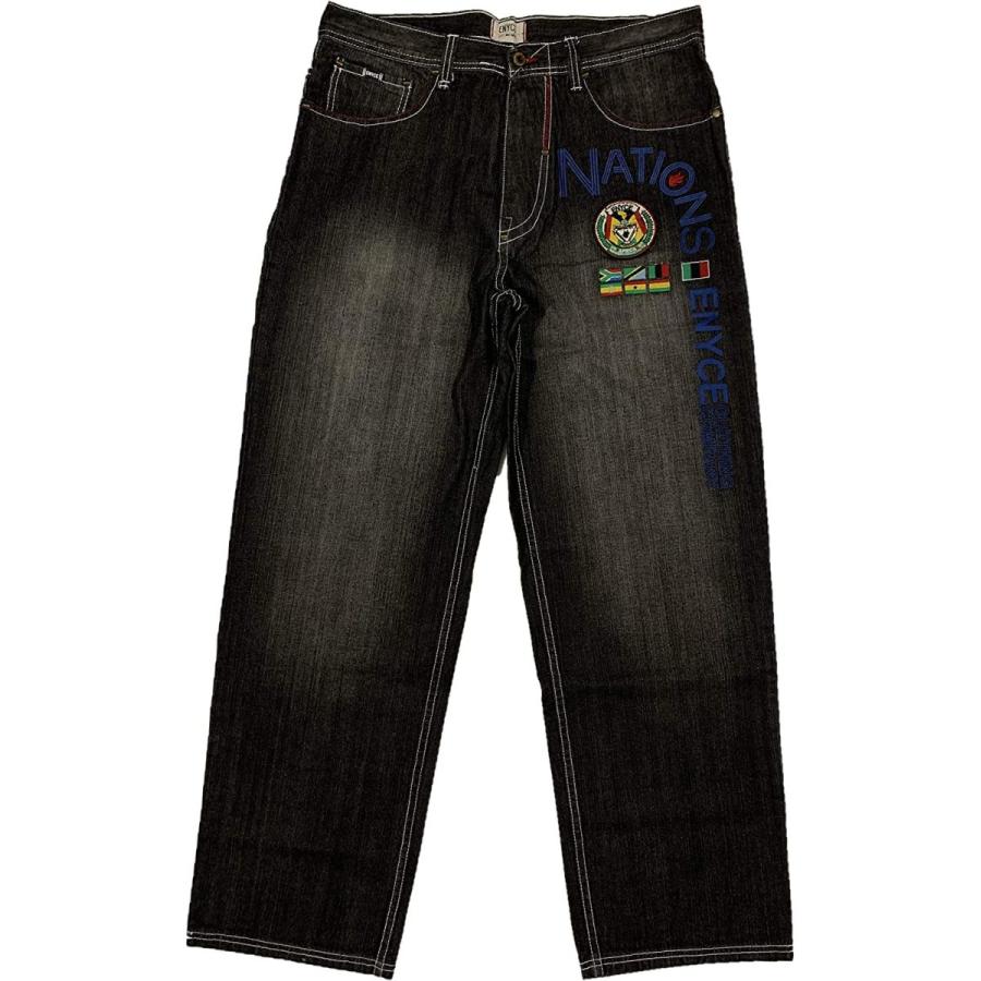[並行輸入品] ENYCE エニーチェ NATIONS ENYCE フロント刺繍 バギー デニムパンツ (ブラック) :enough-jeans-enyte-0003