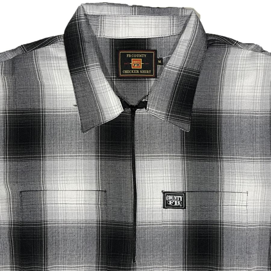 FB COUNTY チェック柄 ハーフジップ フランネルシャツ グレー 2XL FB COUNTY 半袖 チェック柄 ハーフジップ フランネルシャツ グレー