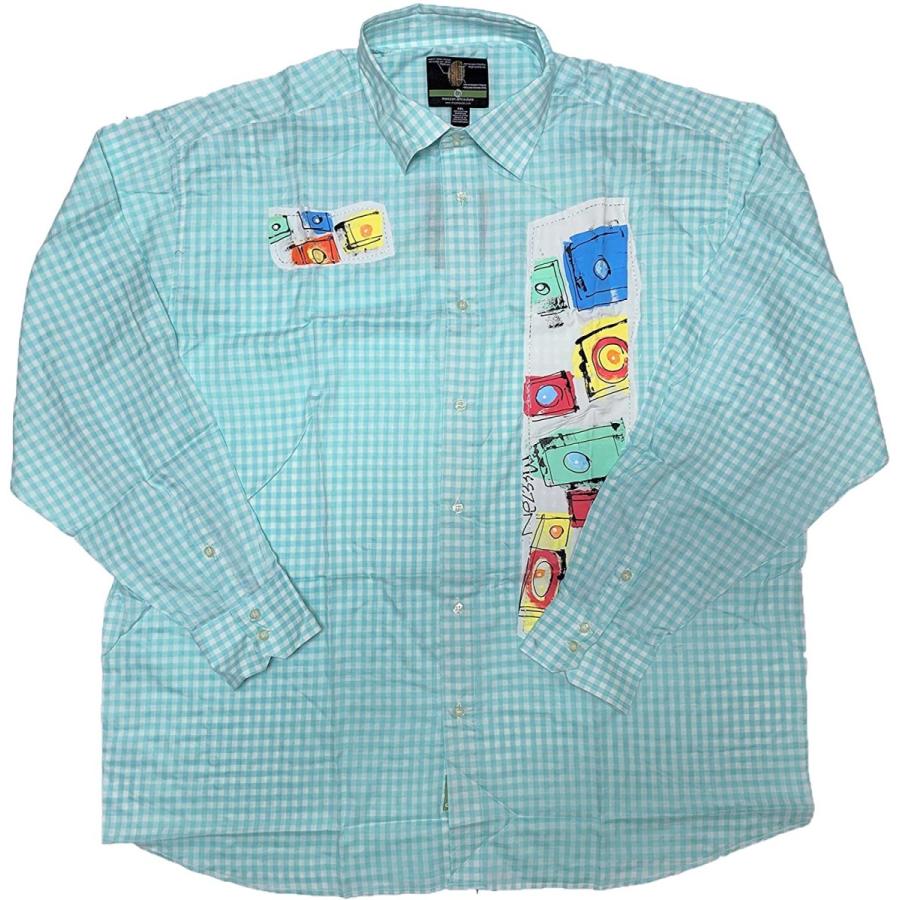 [並行輸入品] Meezan ミーザン アート デザインパッチ チェック L/S 長袖 ボタンシャツ (スカイブルー)