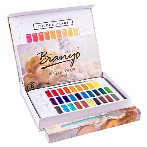 (ビア二オ）Bianyo 固形透明水彩絵の具 ケーキカラー 水筆付き 初心者向け 30色セット