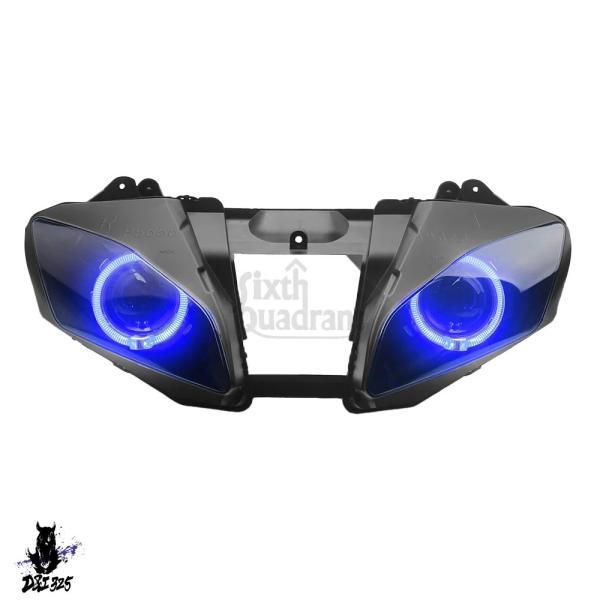 互換品 バイクアクセサリー フロントHIDヘッドライトアセンブリ ブルーエンジェルアイズLED ハイ/ロービームヘッドランプ ヤマハYZF R6 2006 2007対応._3