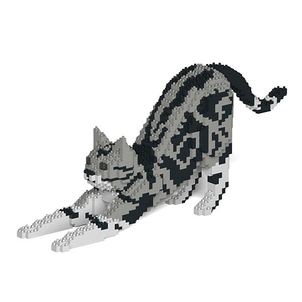 リアルな動物オブジェを作れる ブロックおもちゃ のびーーーっとする アメリカン ショートヘア 46.9×10.6×高さ20.8cmの画像