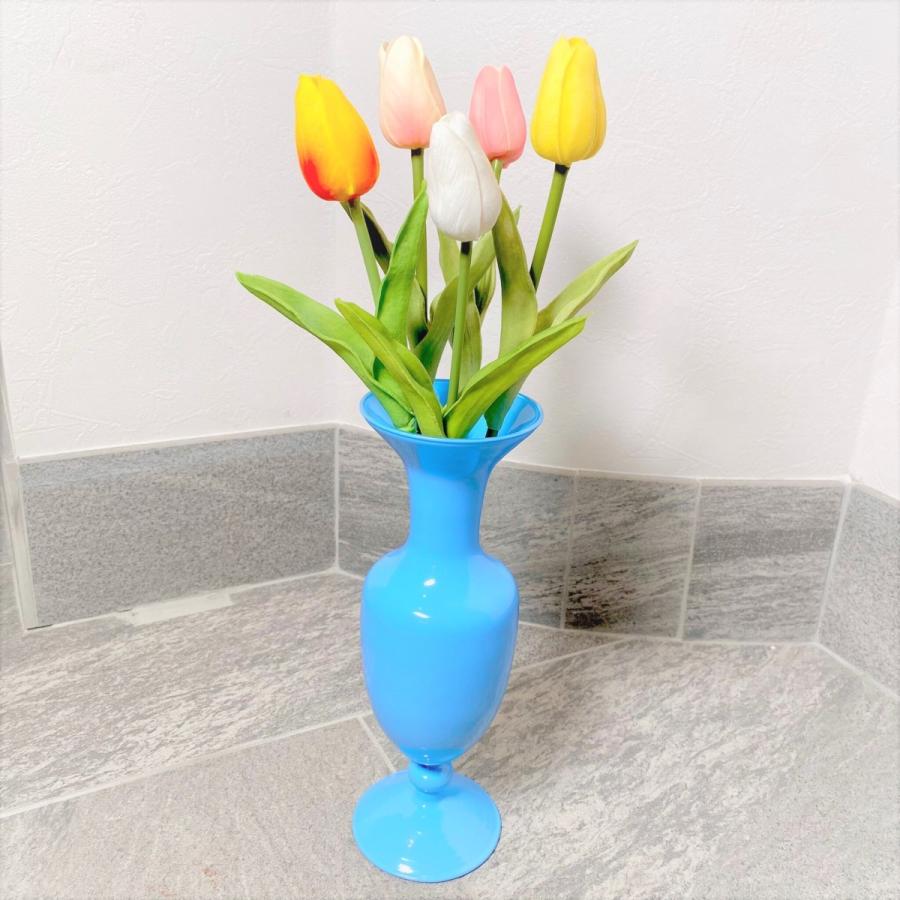 青色ガラス フラワーベース　花瓶　おしゃれ花瓶 フラワーベース ガラス おしゃれ 青 クリア｜Mサイズ：約10.2cm