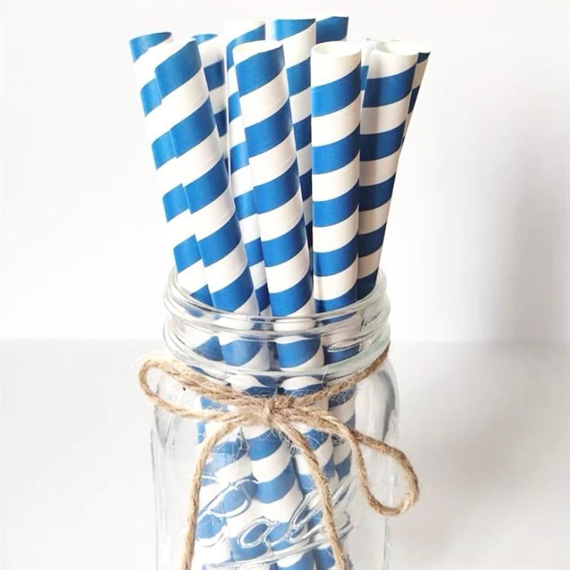 ペーパーストロー 個包装 φ10mm 250mm 業務用 袋入 100本 紙ストロー 青　ブルー ストレート 使い捨て | 