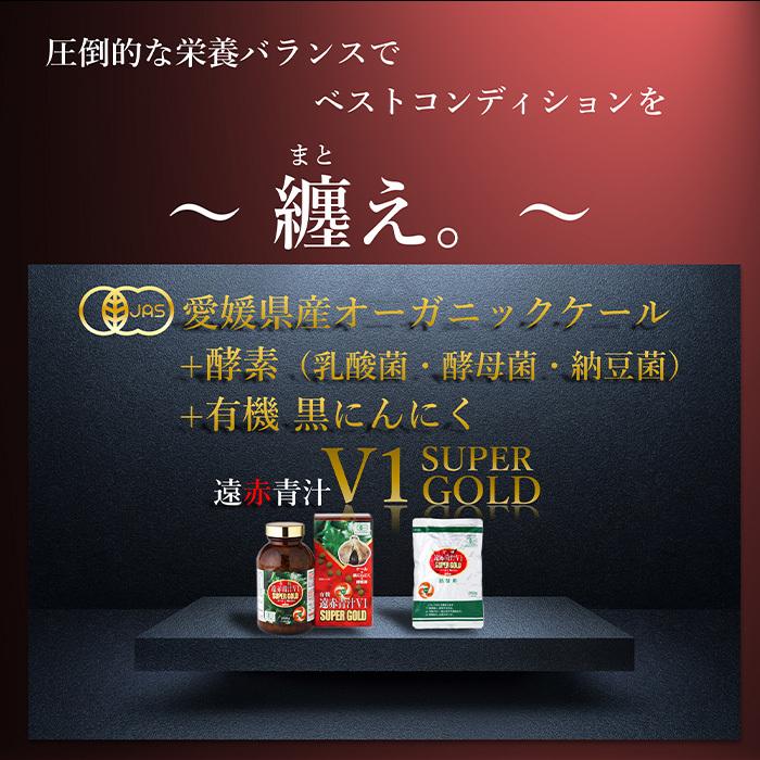 青汁 国産 有機 オーガニック 粒 酵素 黒ニンニク 遠赤青汁V1 SUPER GOLD 1250粒(詰替) 3個セットで10%引きの画像