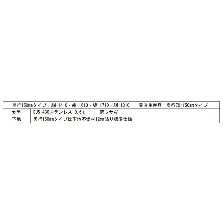 ステンレス水切カバー D150×L1610mm【東京圏限定】下地不燃材12mm貼り 両フサギ AM-1610