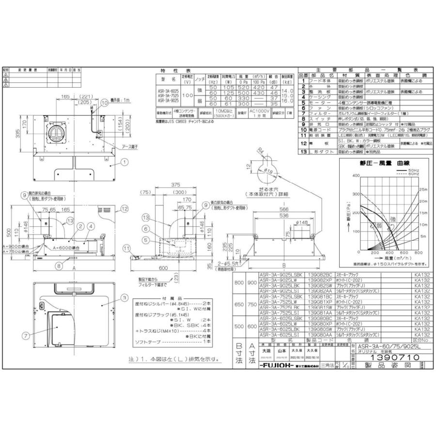 シロッコファン前幕板付W600×D600×H500【東京圏限定】富士工業レンジフードASR-3A-6025Wの画像