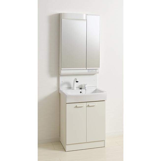 洗面化粧台W600×D480×H1925mm 2面鏡LED照明・シャワー水栓【会社入れ