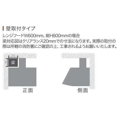 深型レンジフードW600×D595×H600【前幕板H200同梱】シロッコファンWES